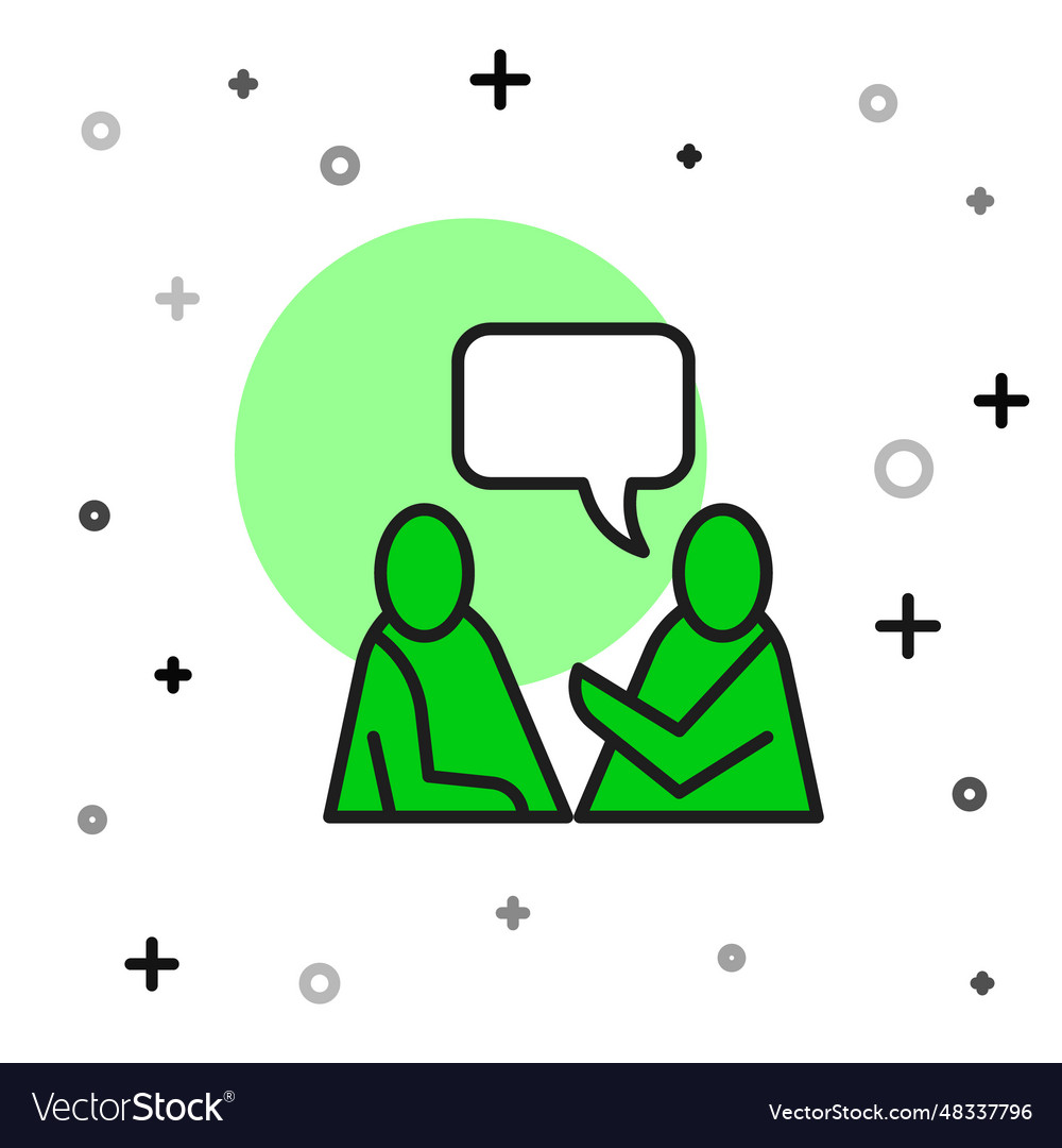 Filled Outline Two Sitting Men Talking Icon Vector Image