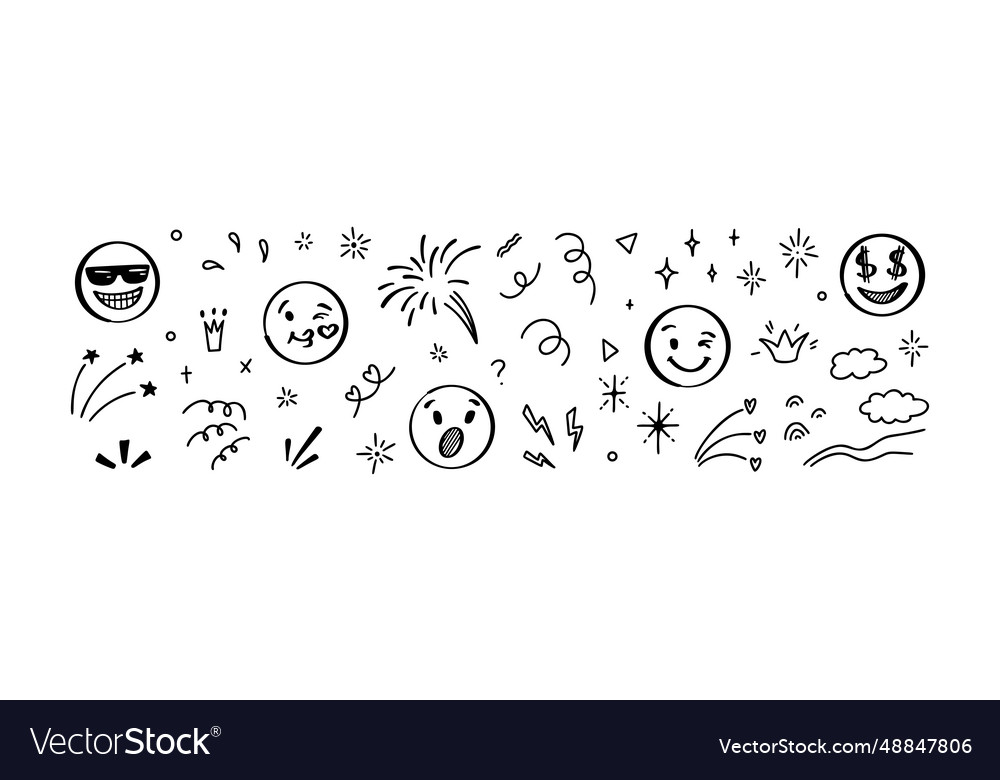 Doodle Emoji Set Hand Drawn Sketch Pack Royalty Free Vector