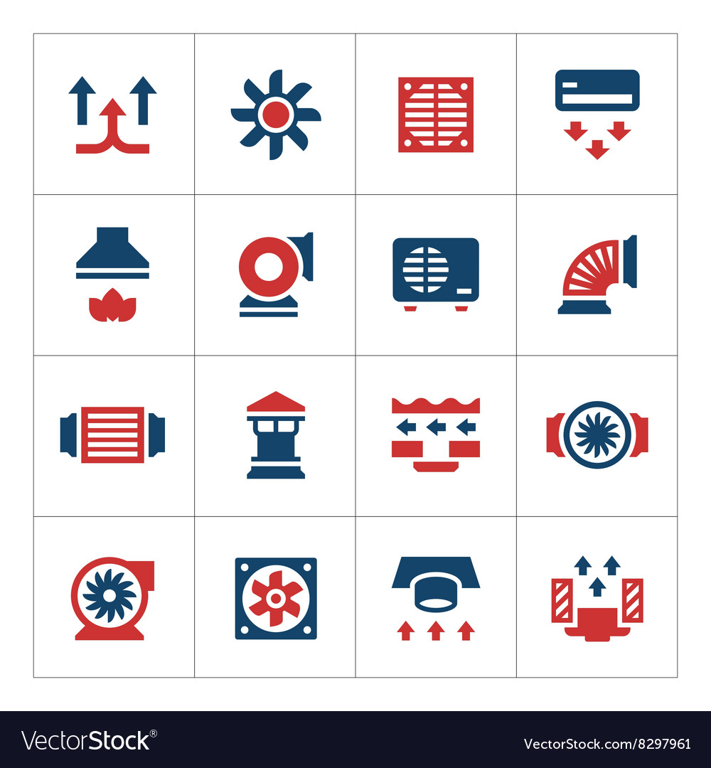 Set Color Icons Ventilation And Conditioning Vector Image