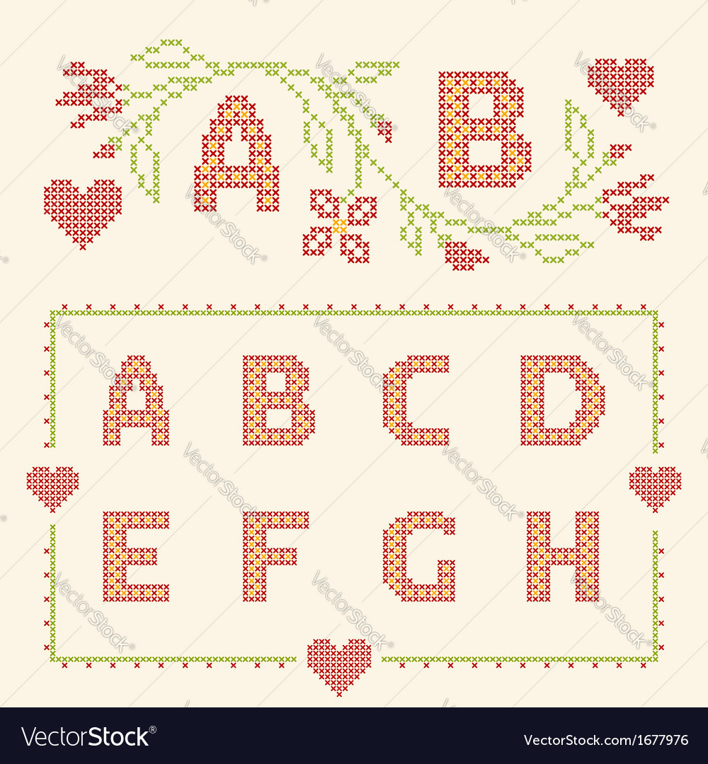 Design Elements For Cross Stitch Embroidery Vector Image