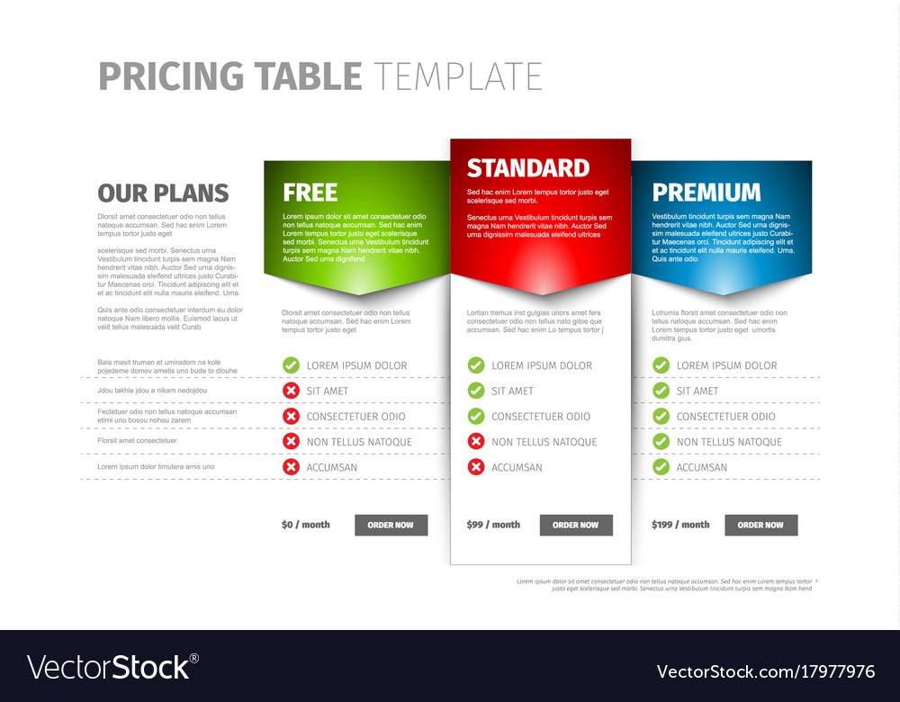 Product Service Pricing Comparison Table Vector Image