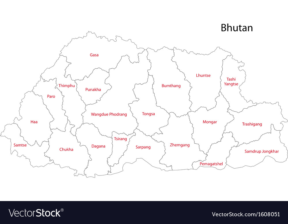 Outline Map Of Bhutan Showing Mountains