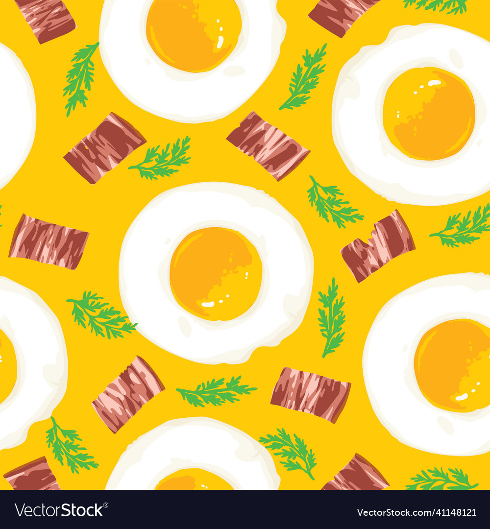 Breakfast Seamless Pattern With Eggs And Bacon Vector Image