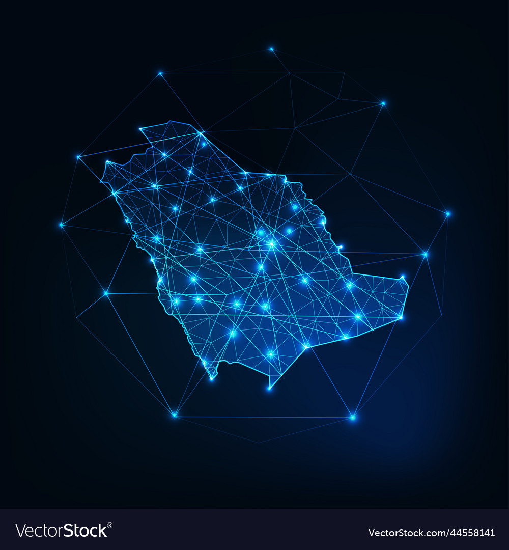 Saudi Arabia Map Outline With Stars And Lines Vector Image