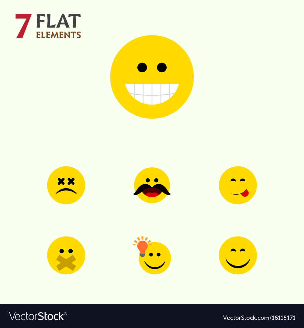 Flat Icon Face Set Smile Have An Good Opinion Vector Image