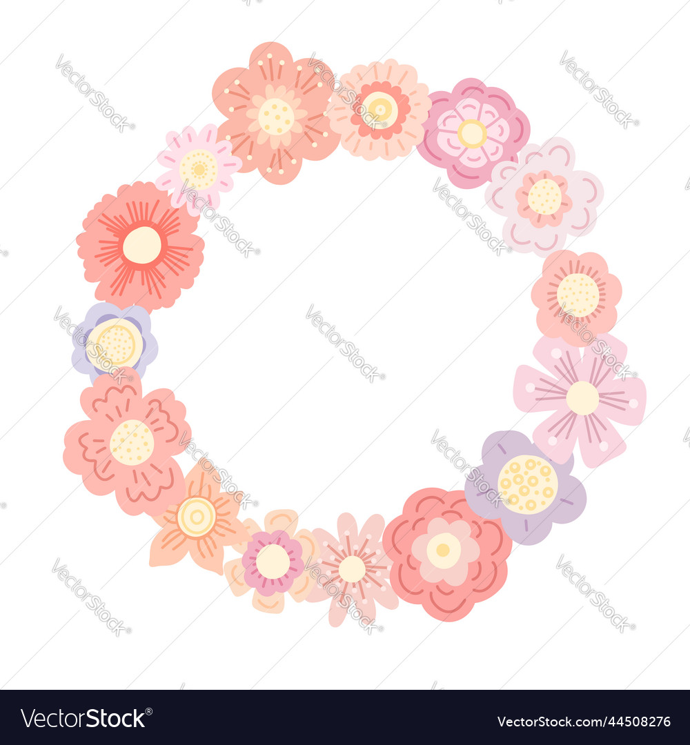 Floral Circle Frame In Pastel Colors And Copy Vector Image