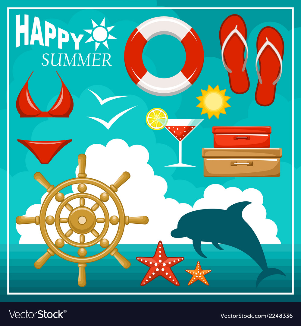 Summer Beach Set Royalty Free Vector Image Vectorstock