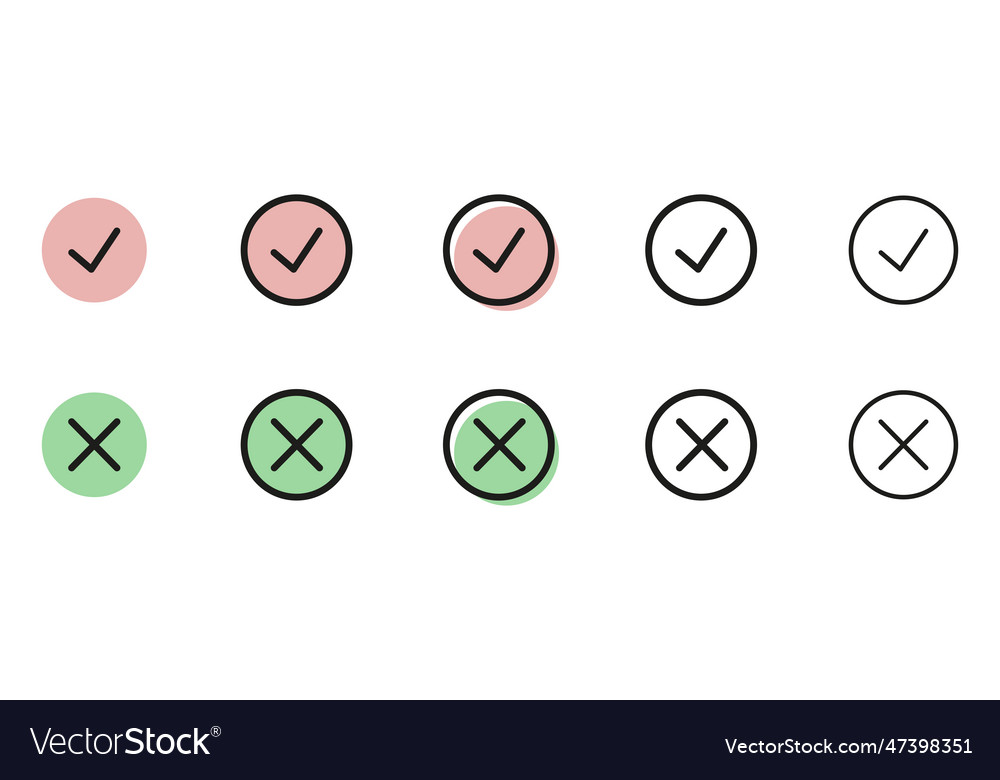 Set Of Flat Check And Cross Buttons Round Signs Vector Image