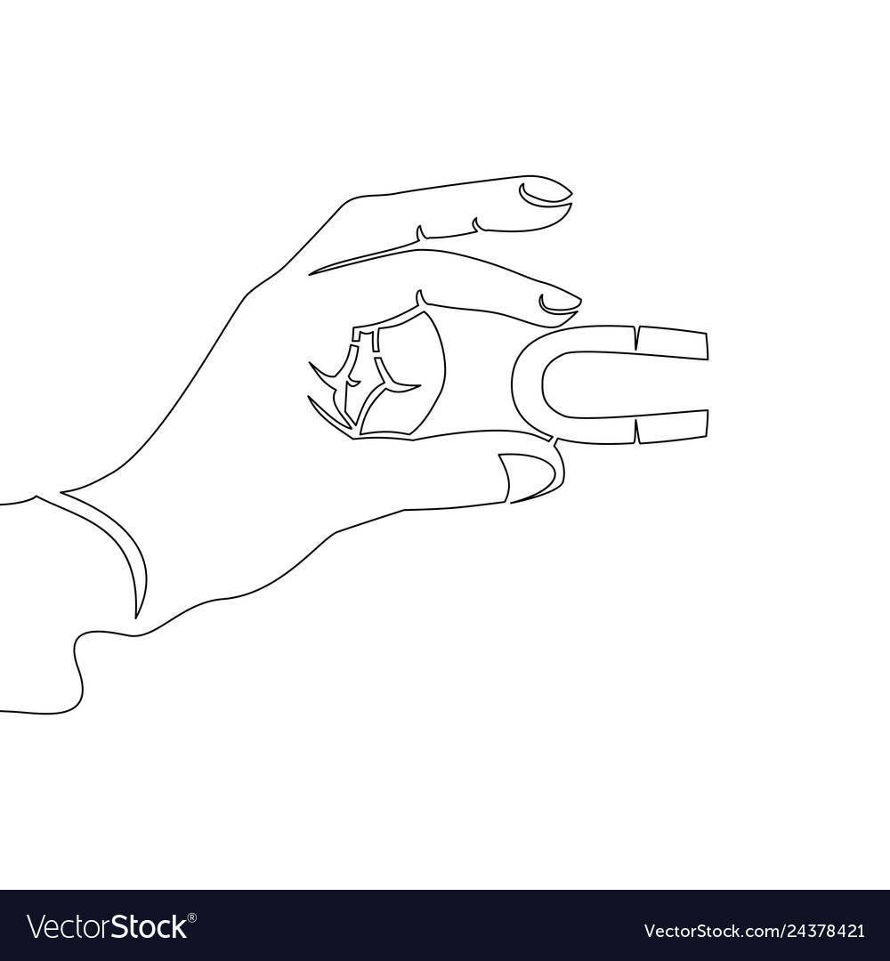 Continuous One Line Hand Holding Magnet Concept Vector Image