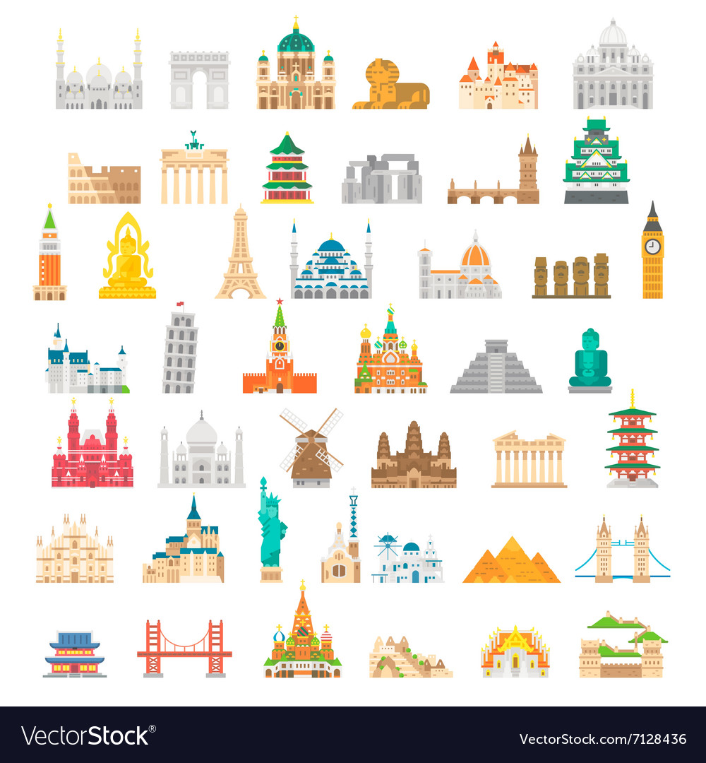 Flat Design Famous Landmark Set Royalty Free Vector Image