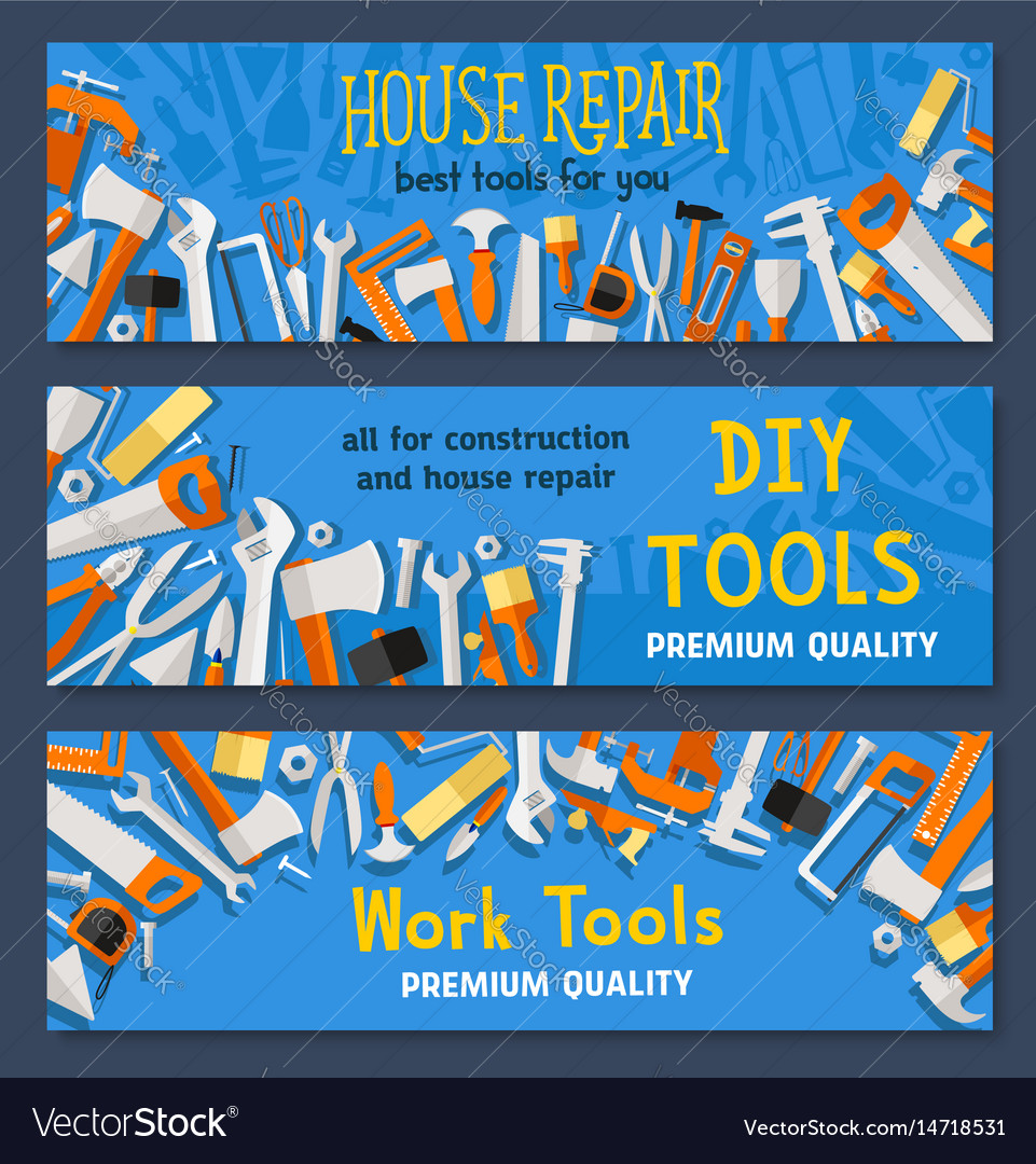 House Repair Work Tools Banners Set Royalty Free Vector