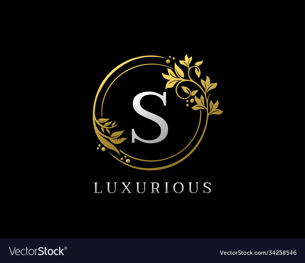 Luxury Circle S Letter Floral Design Elegant Gold Vector Image