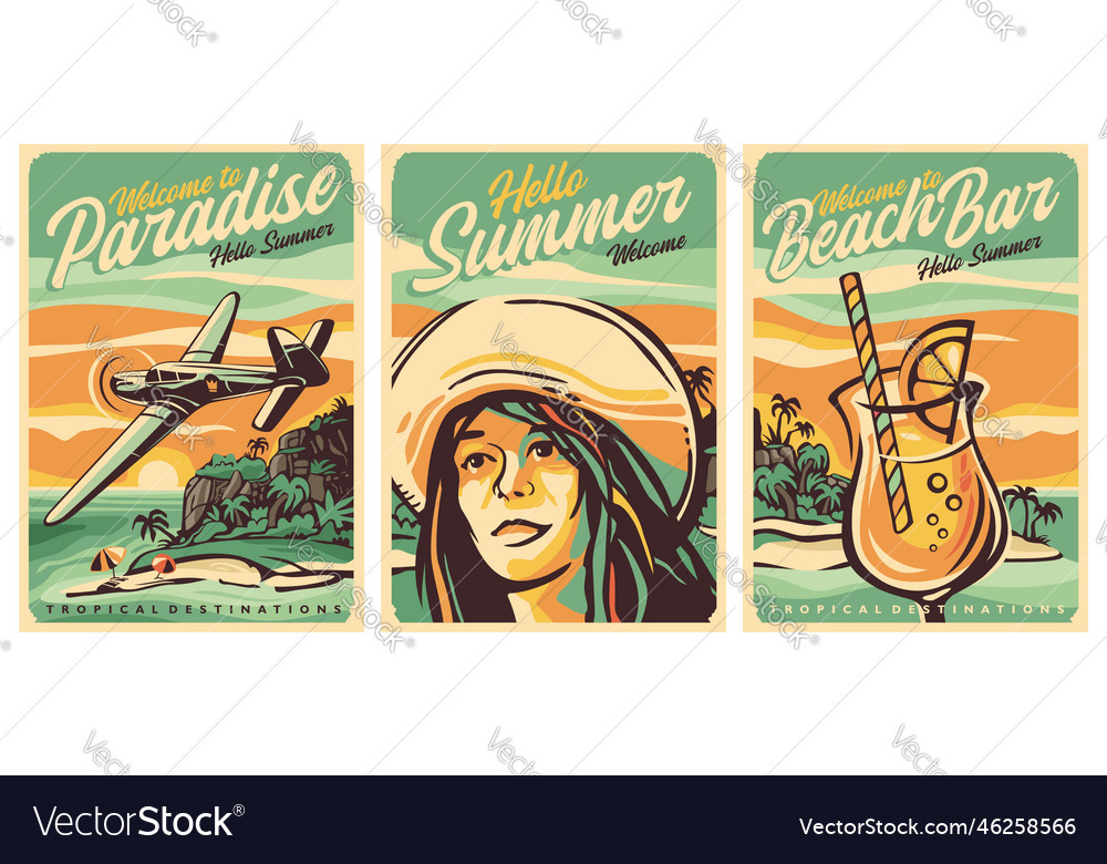 Summer Holiday Posters Set Royalty Free Vector Image