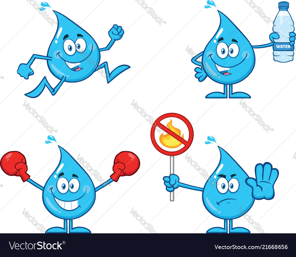 Blue Water Drop Characters Collection Vector Image