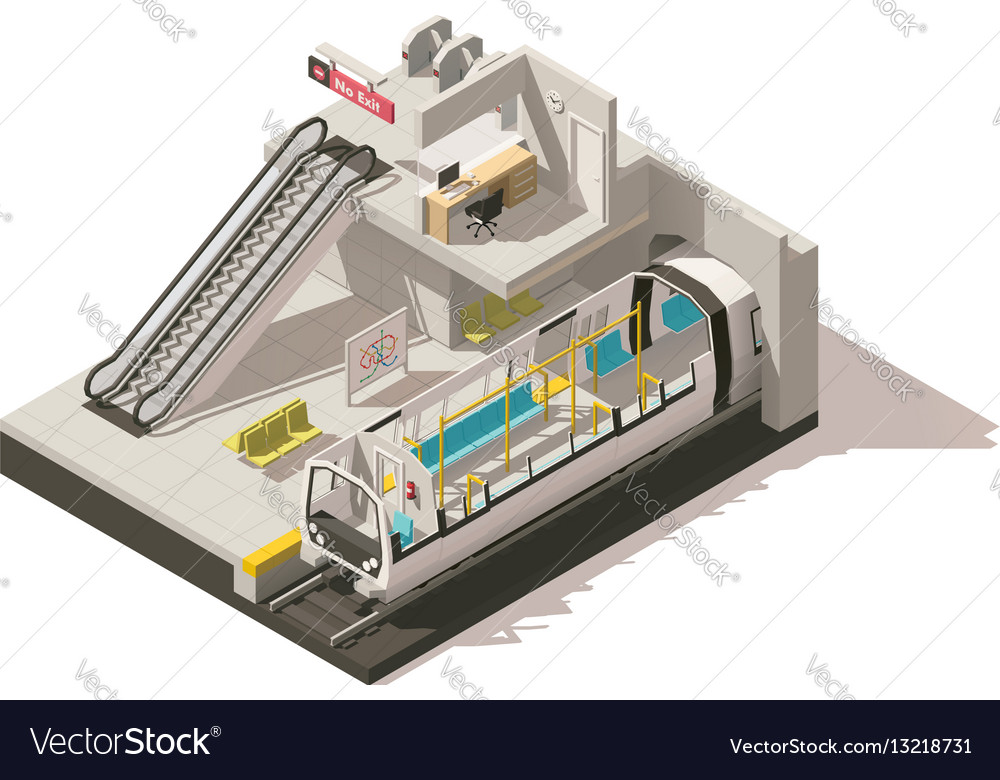 Isometric Low Poly Subway Station Cutaway Vector Image