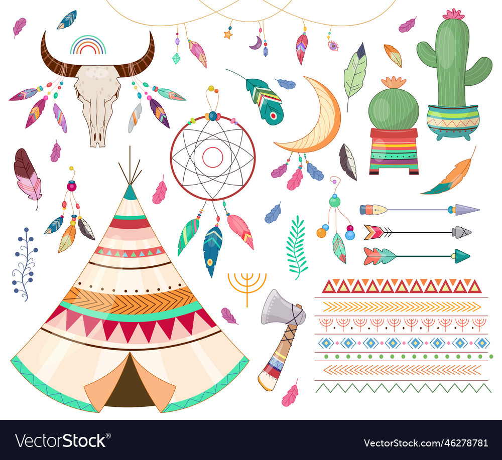 Set Of Elements In Boho Style Royalty Free Vector Image