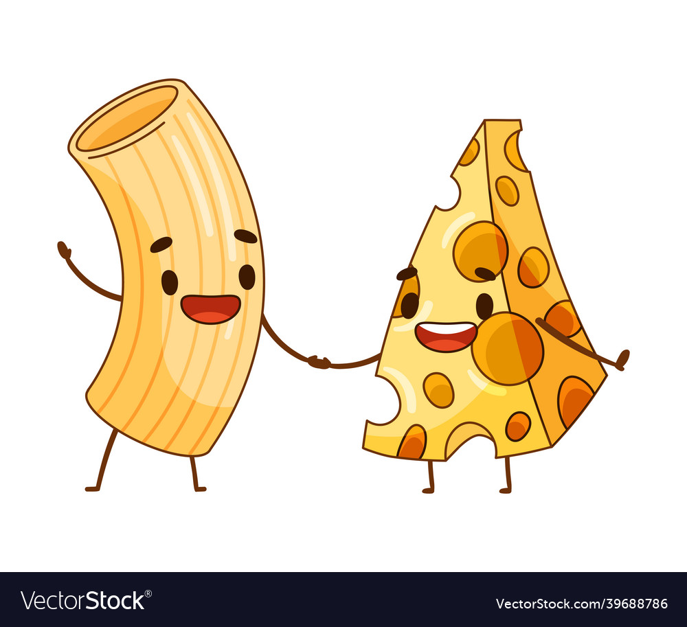 Cheese And Pasta Tortiglioni Characters Holding Vector Image