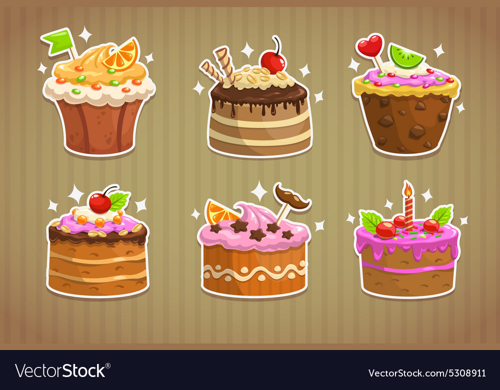 Sweet Cake Stickers Royalty Free Vector Image Vectorstock