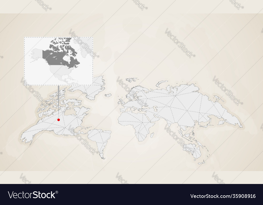 Map Canada With Neighbor Countries Pinned Vector Image