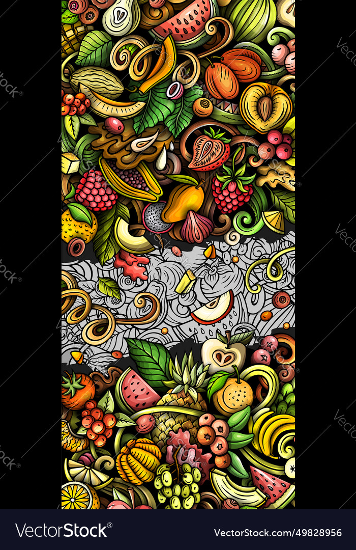 Cartoon Doodle Fresh Fruits Banner Background Vector Image