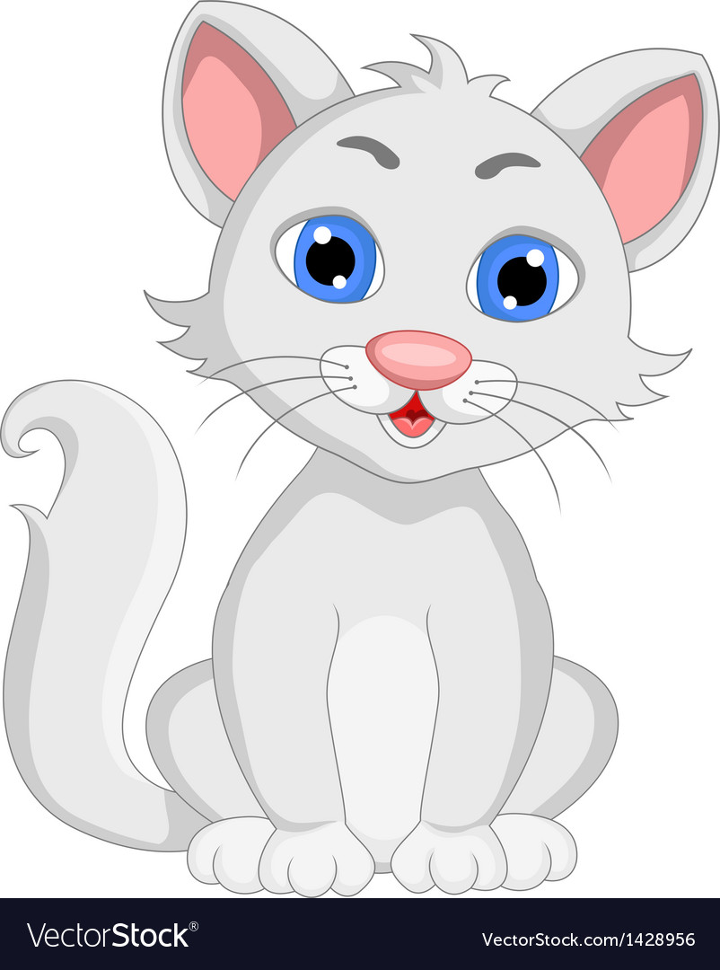 Cute White Cat Cartoon Expression Royalty Free Vector Image