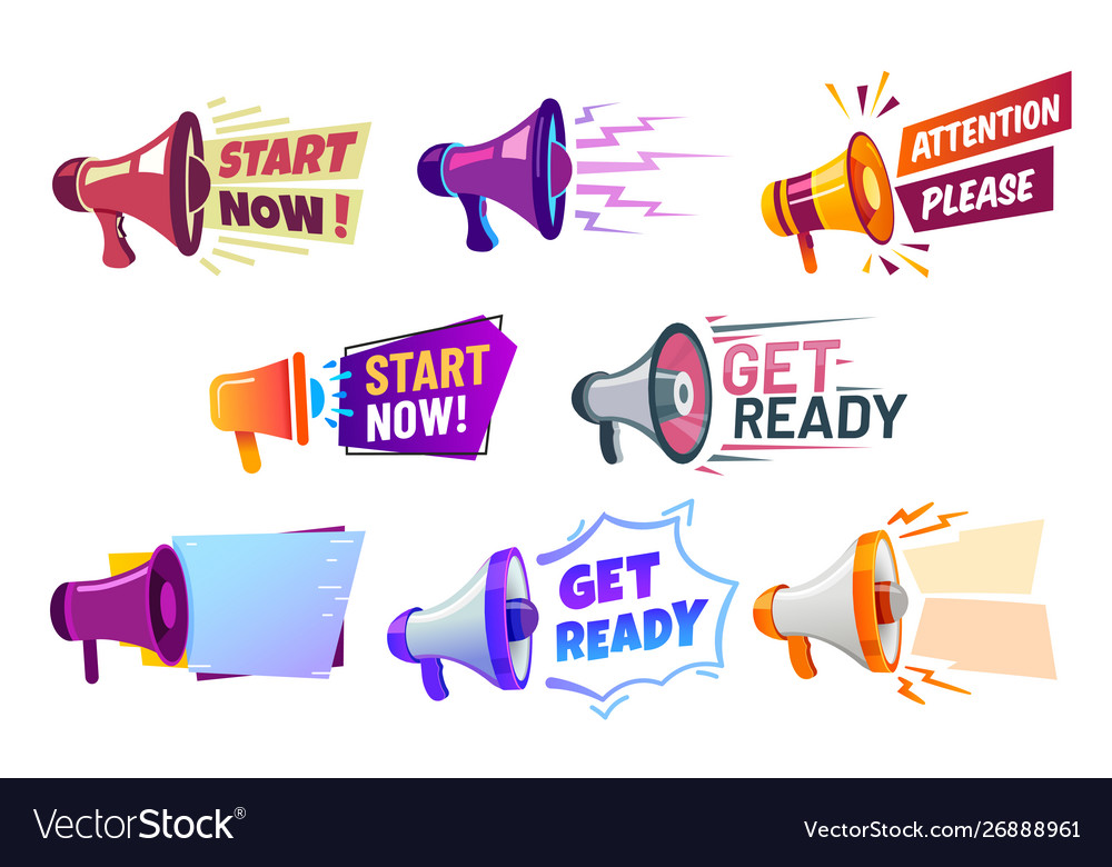 Advertising Banners With Megaphone Get Ready Vector Image