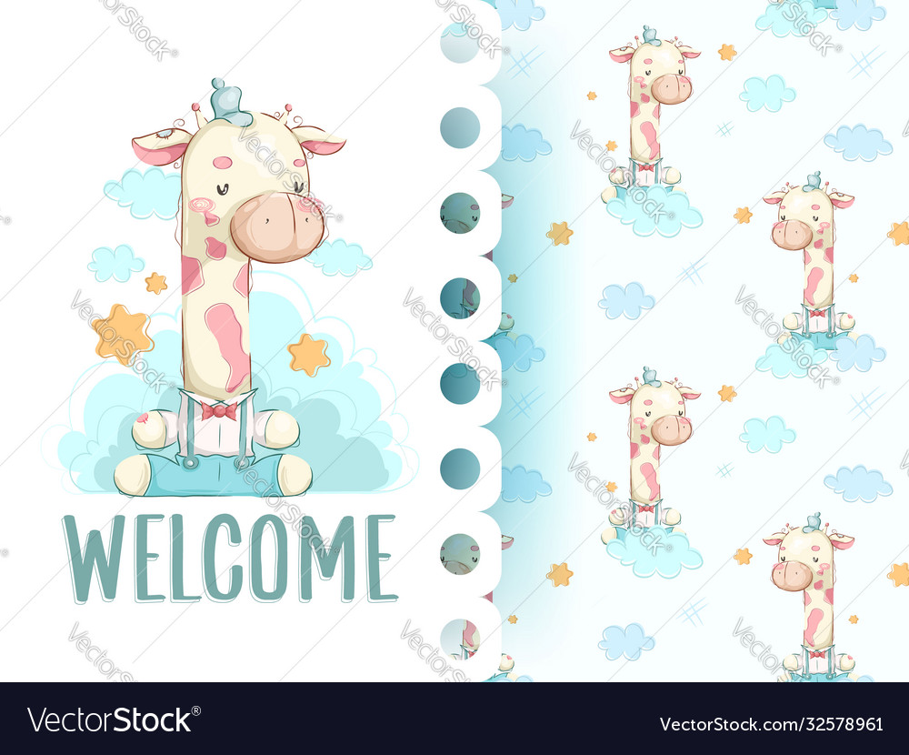 Cute Giraffe Pattern Set Hand Draw Royalty Free Vector Image