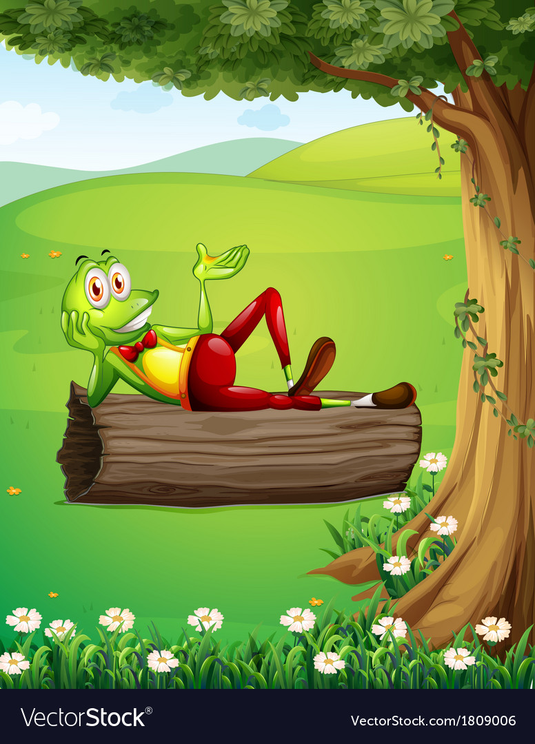 A Frog Relaxing Above The Trunk Under Tree Vector Image