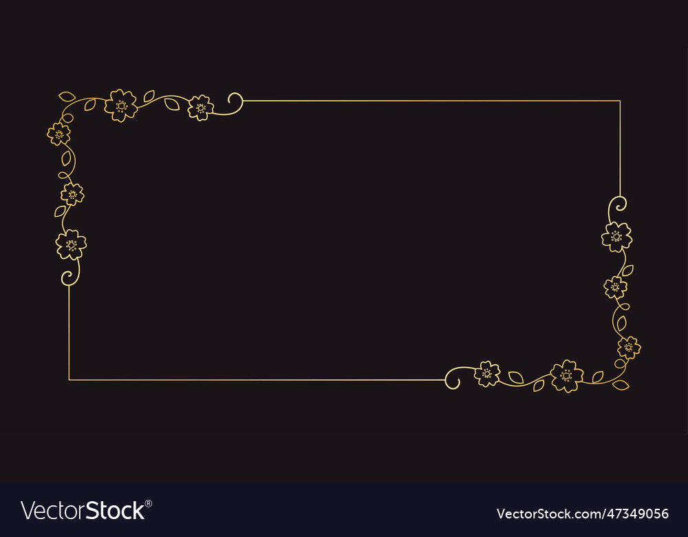 Gold Floral Rectangle Frame Simple Line Border Vector Image