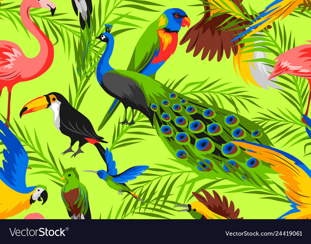 Seamless Pattern With Tropical Exotic Birds Vector Image