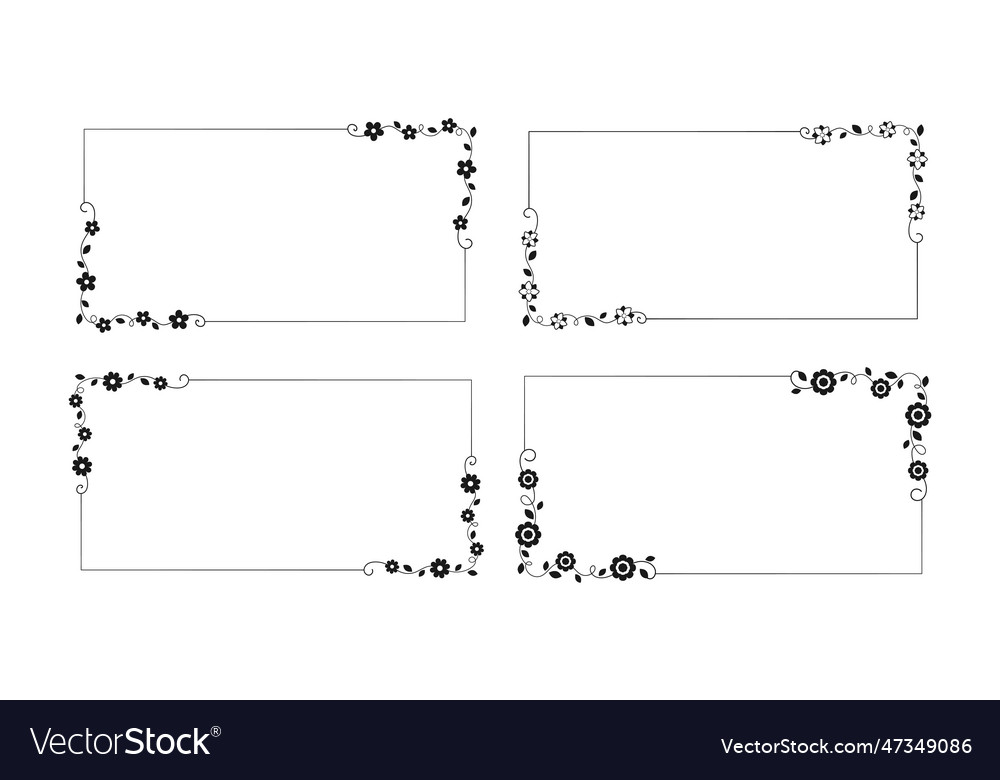 Floral Rectangle Frame Set Hand Drawn Line Border Vector Image