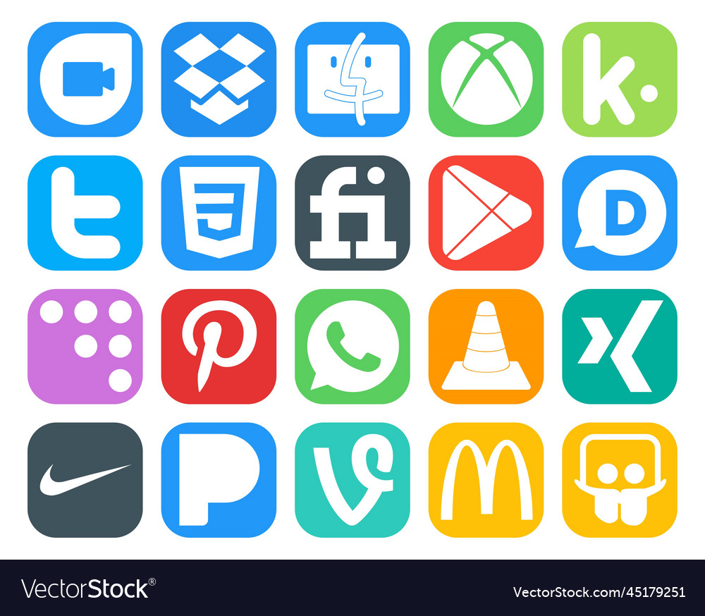 Social Media Icon Pack Including Player Vlc Vector Image