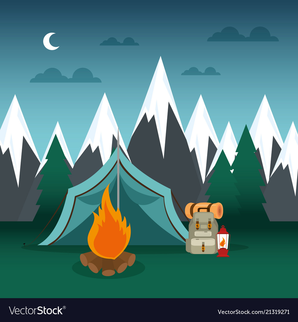 Camping Zone With Tent And Campfire Royalty Free Vector