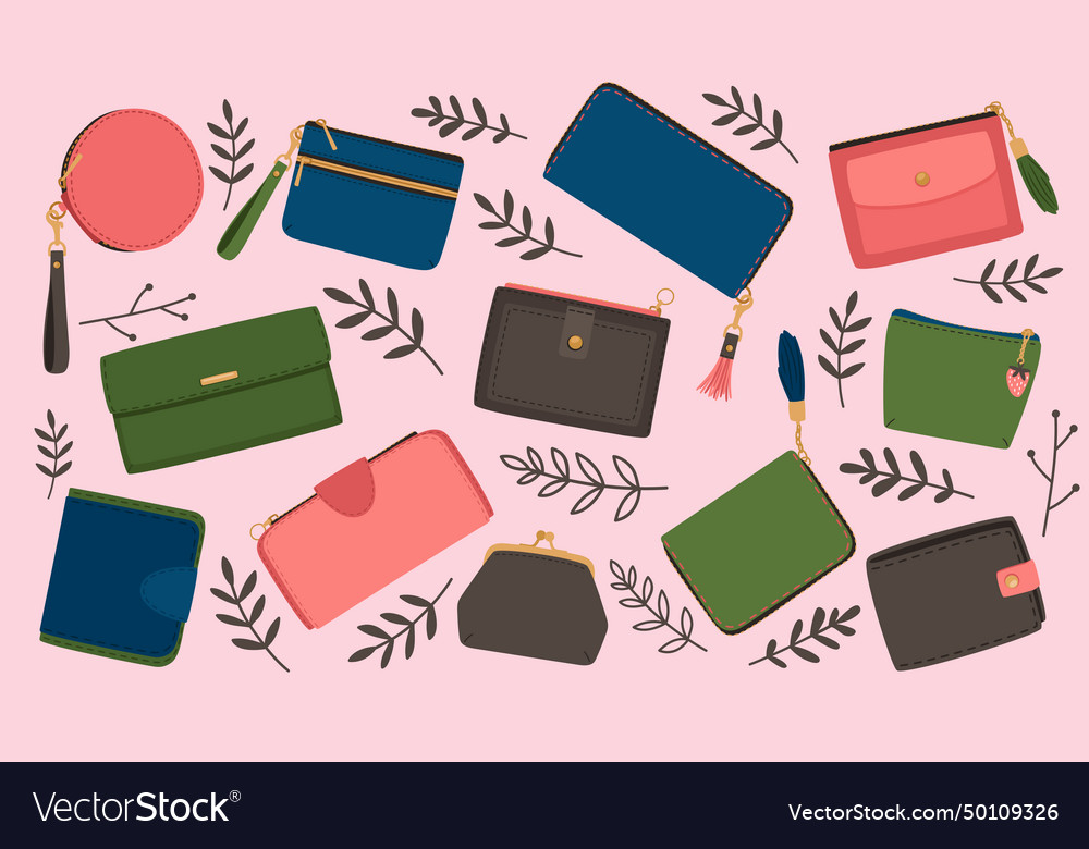 Cute Women Wallets Collection Fashion Icon Vector Image