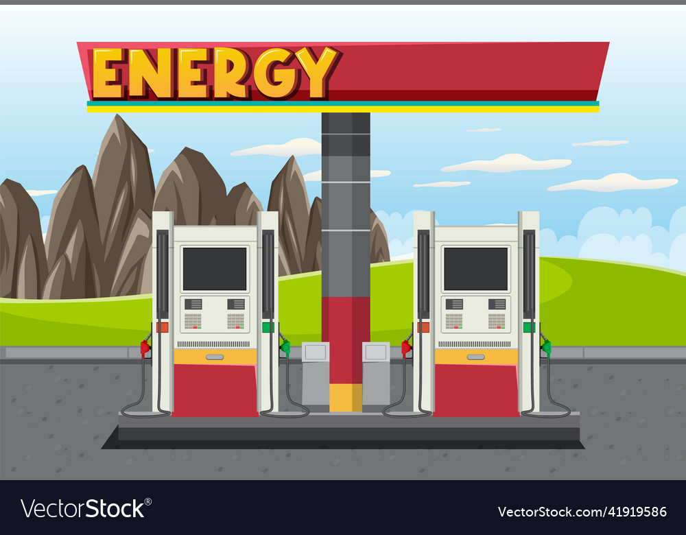 Gas Station Cartoon Scene Royalty Free Vector Image