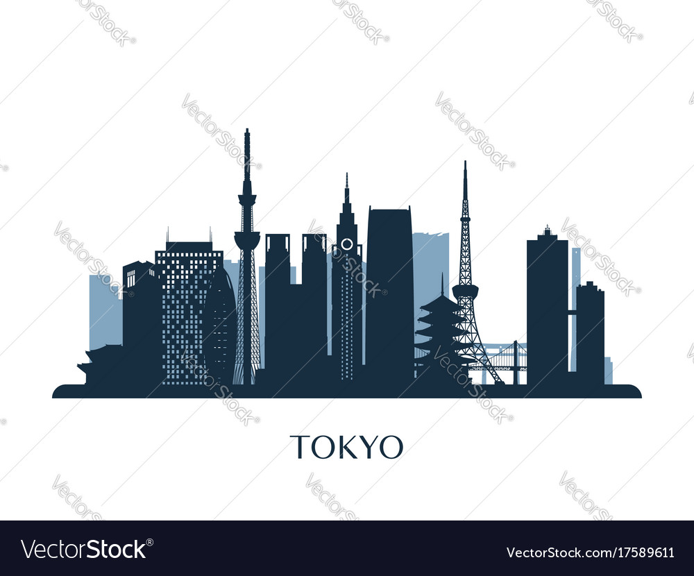 Tokyo Skyline Monochrome Silhouette Royalty Free Vector