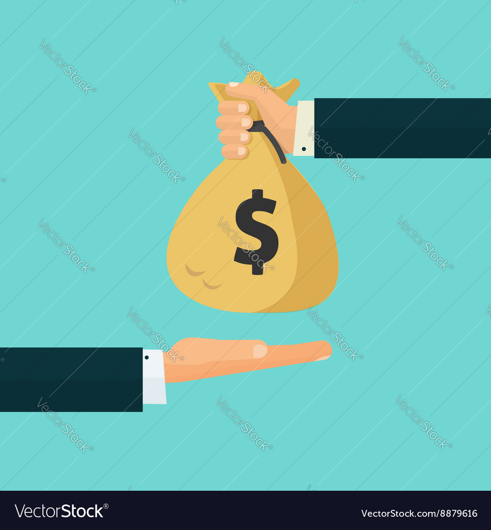 Hand Giving Money Bag To Another Payment Vector Image