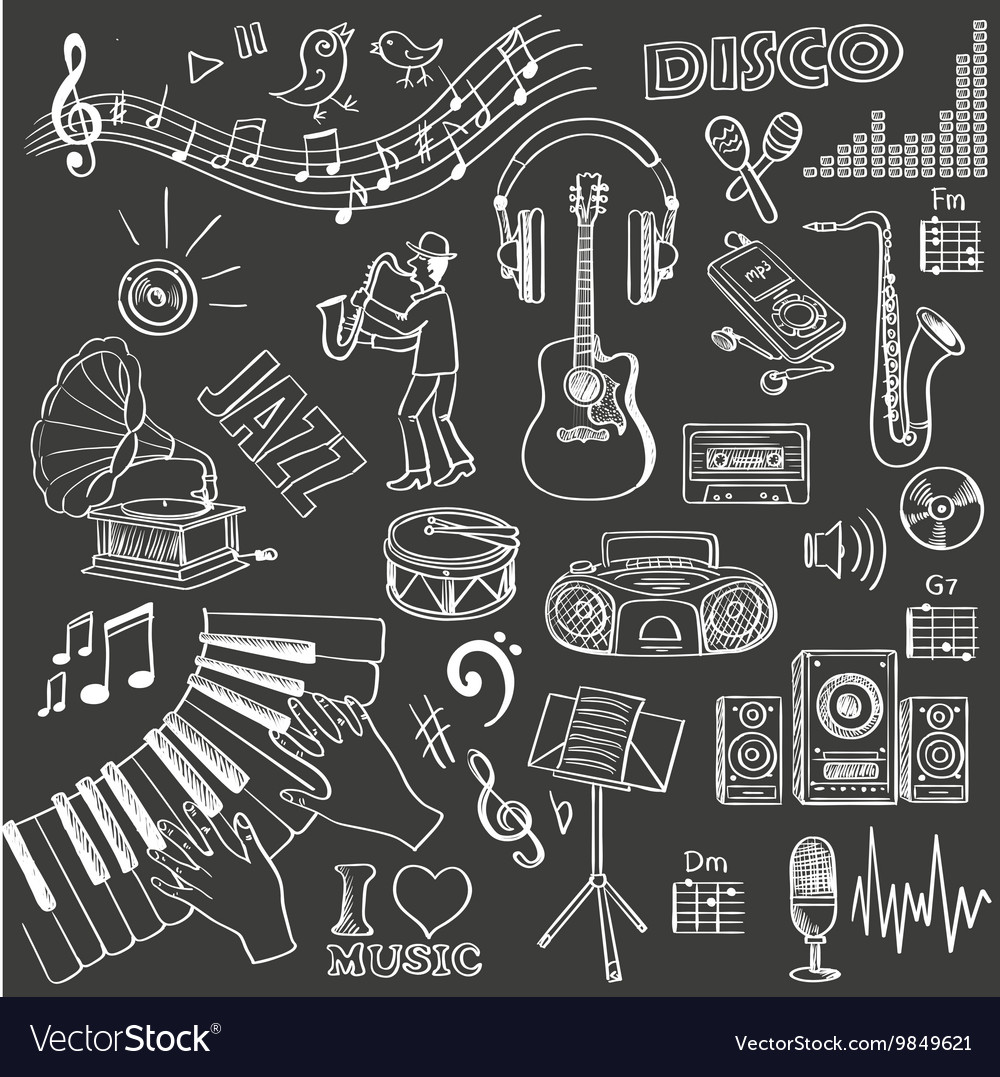 Hand Drawn Music Set Royalty Free Vector Image