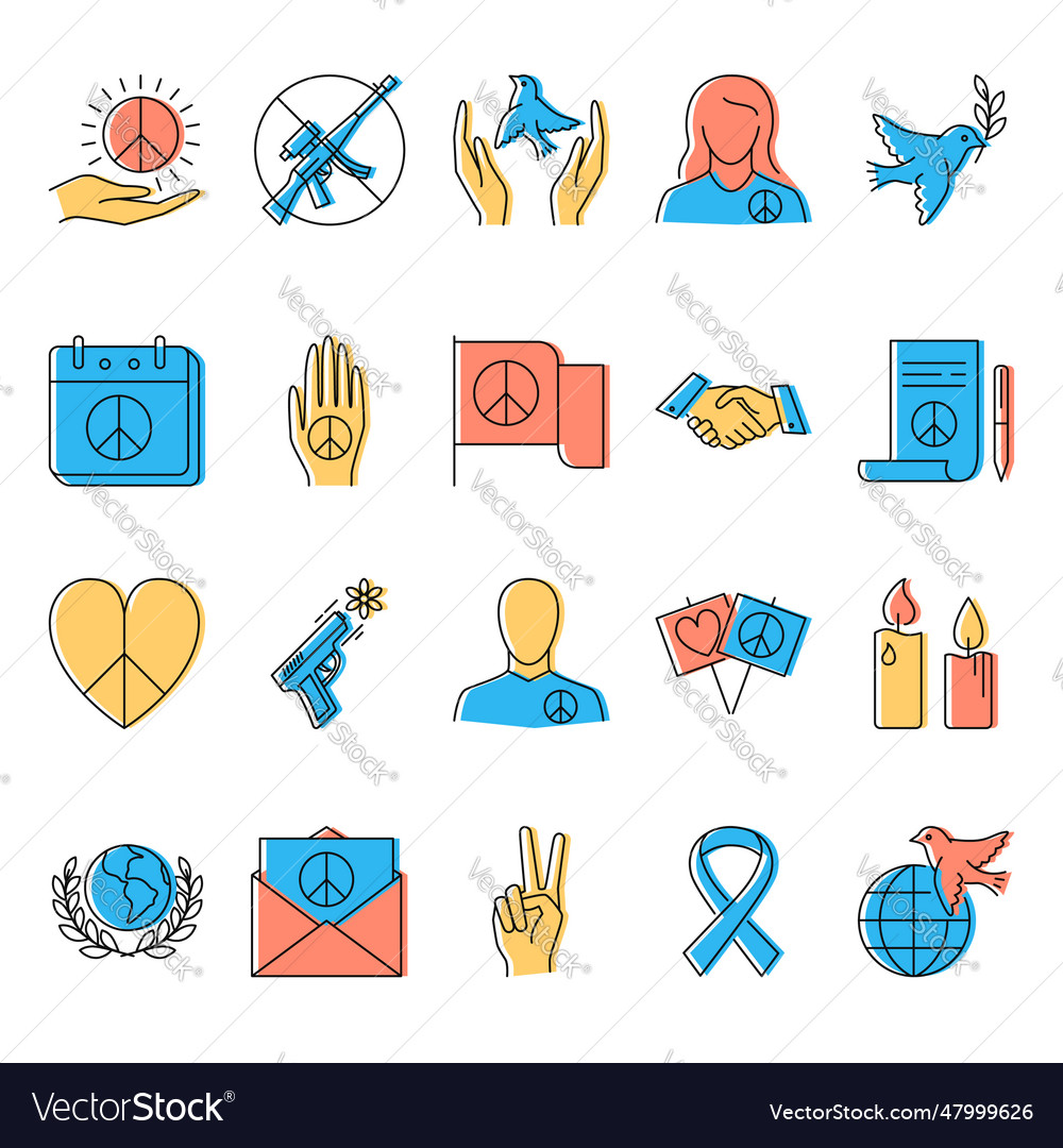 Pacifism Icon Set In Colored Line Style Royalty Free Vector