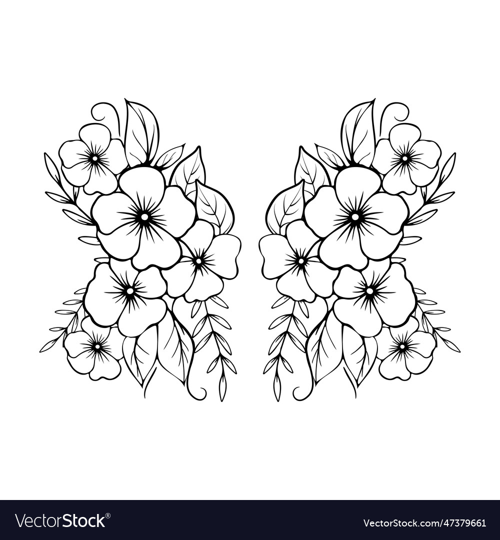 Butterfly Black Silhouette Wings With Flowers Vector Image