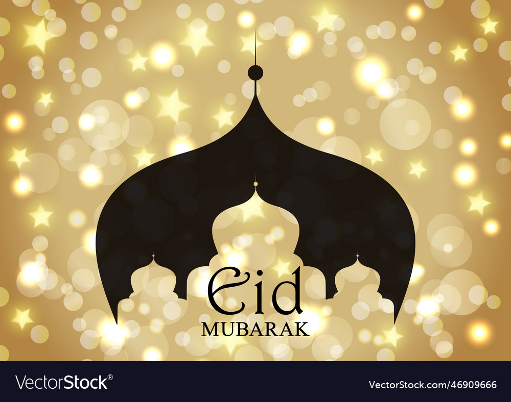 Eid Mubarak Background With Mosque Silhouette Vector Image