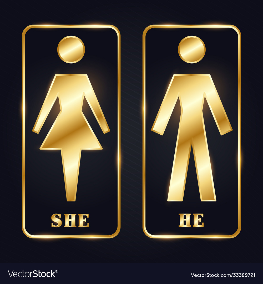 Golden Man And Woman Silhouette Restroom Sign Vector Image