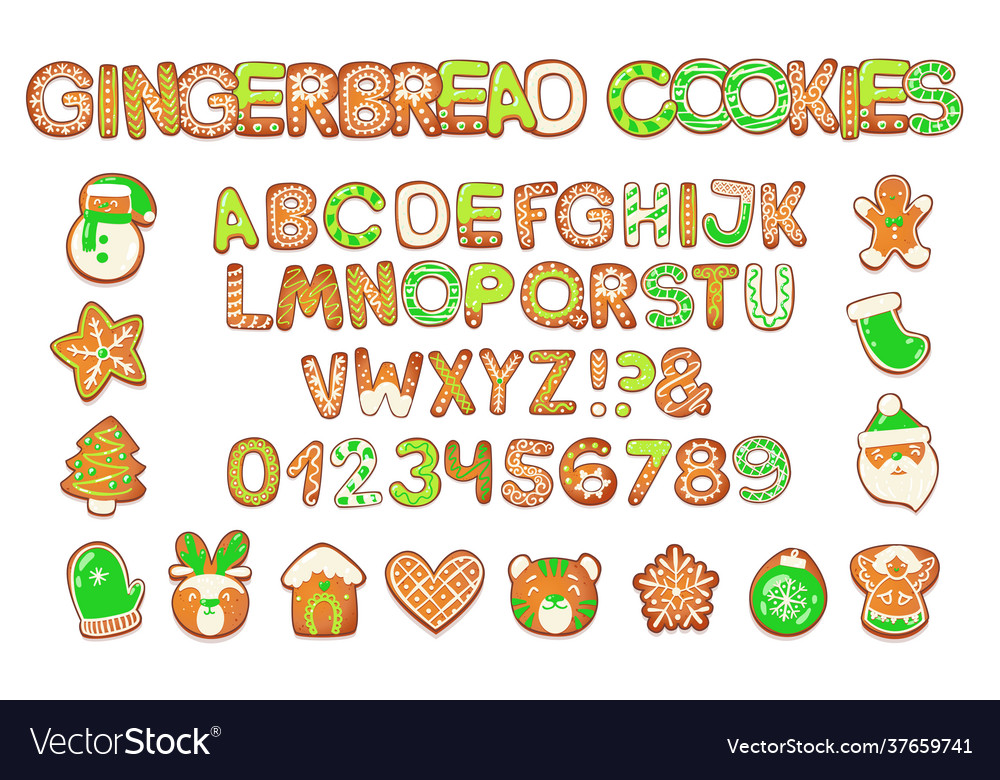 Christmas Gingerbread Cookies Alphabet Royalty Free Vector