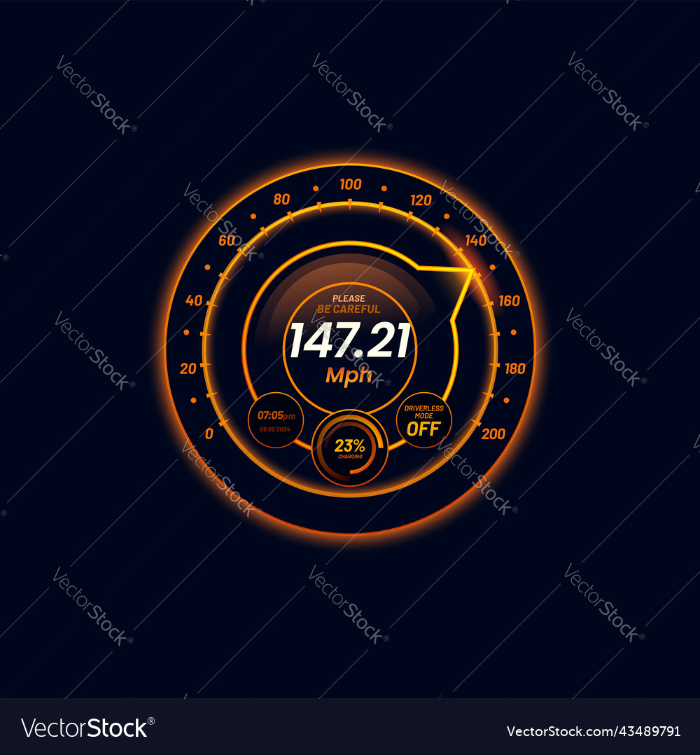 Futuristic Car Speedometer Gauge Dial Neon Scale Vector Image