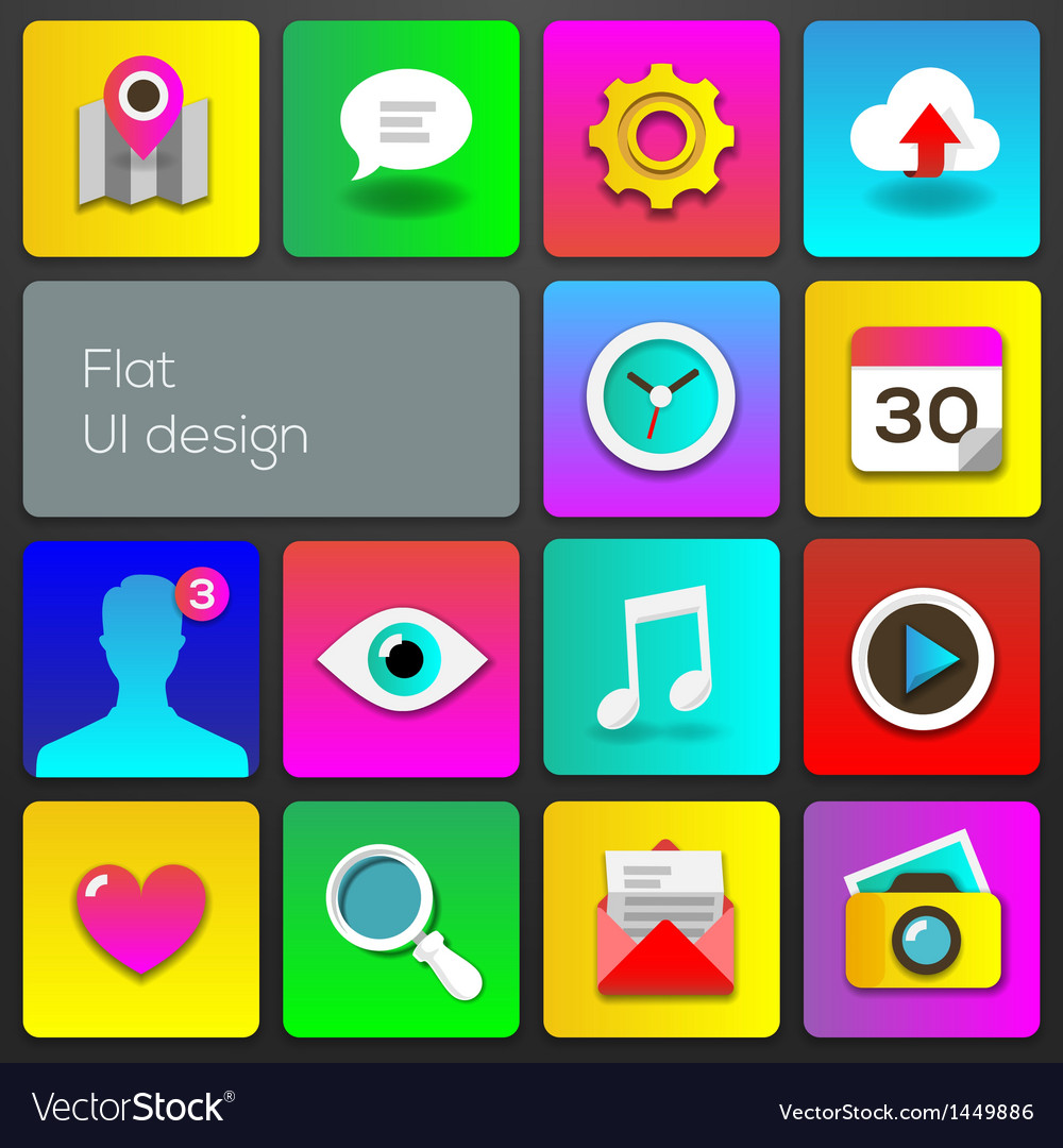 Flat Ui Design Trend Multicolored Set Icons Vector Image