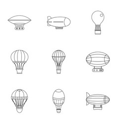 Airship Balloons Icon Set Outline Style Royalty Free Vector