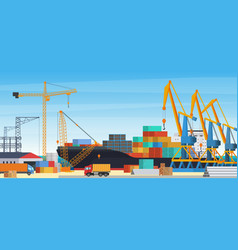 Cargo Seaport On Metropolis Harbor Cartoon Vector Image