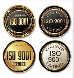 Iso 9001 Certified Golden Labels Collection Vector Image