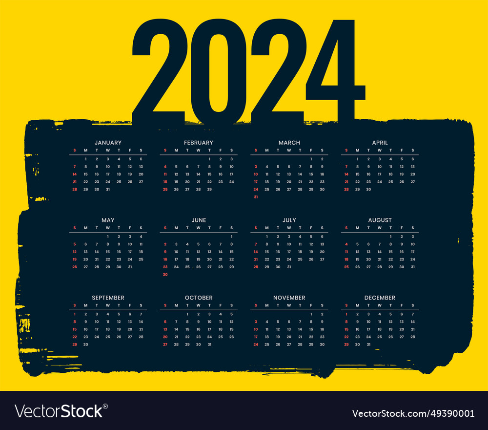 Abstract 2024 new year english calendar template Vector Image