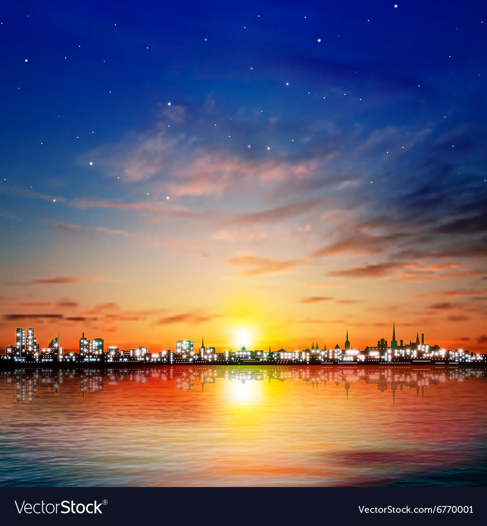 Abstract Night Background With Color Sunset In Vector Image